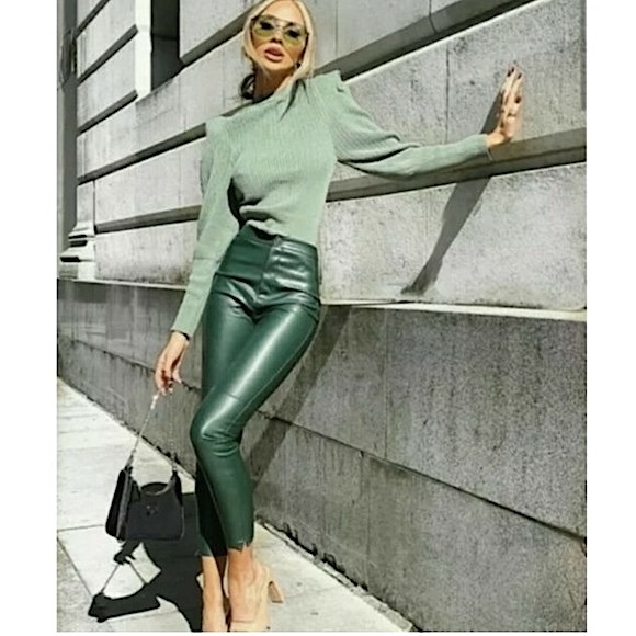 New Zara Forest Green Faux Leather Skinny Legging Pants Size L Wtags green⭐️⭐️⭐️ - Picture 16 of 17